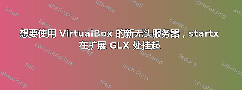 想要使用 VirtualBox 的新无头服务器；startx 在扩展 GLX 处挂起