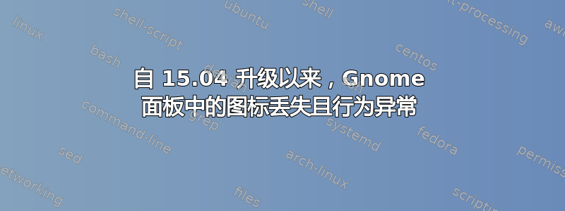 自 15.04 升级以来，Gnome 面板中的图标丢失且行为异常