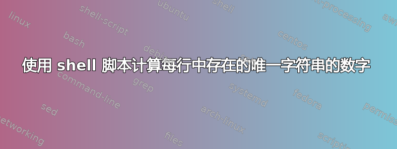 使用 shell 脚本计算每行中存在的唯一字符串的数字