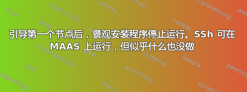 引导第一个节点后，景观安装程序停止运行。SSh 可在 MAAS 上运行，但似乎什么也没做