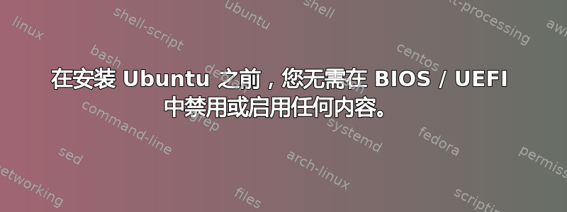 在安装 Ubuntu 之前，您无需在 BIOS / UEFI 中禁用或启用任何内容。