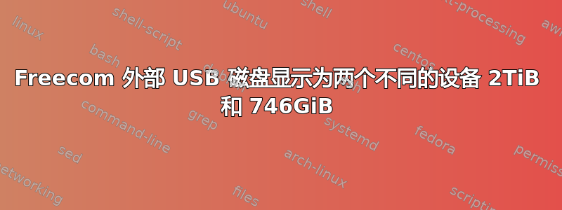 Freecom 外部 USB 磁盘显示为两个不同的设备 2TiB 和 746GiB