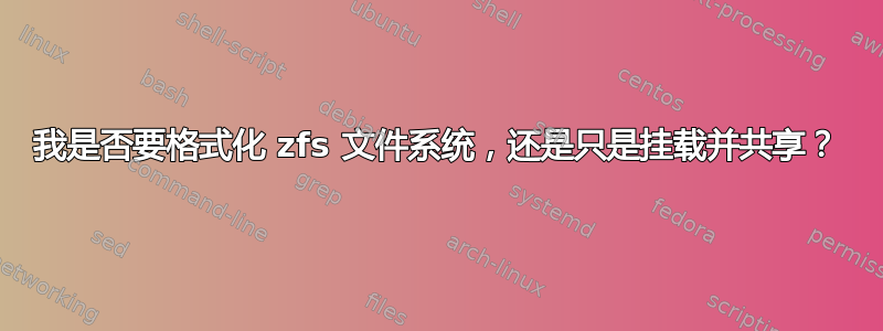 我是否要格式化 zfs 文件系统，还是只是挂载并共享？