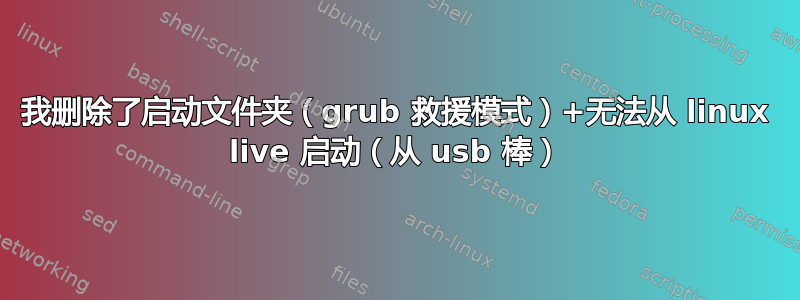 我删除了启动文件夹（grub 救援模式）+无法从 linux live 启动（从 usb 棒）