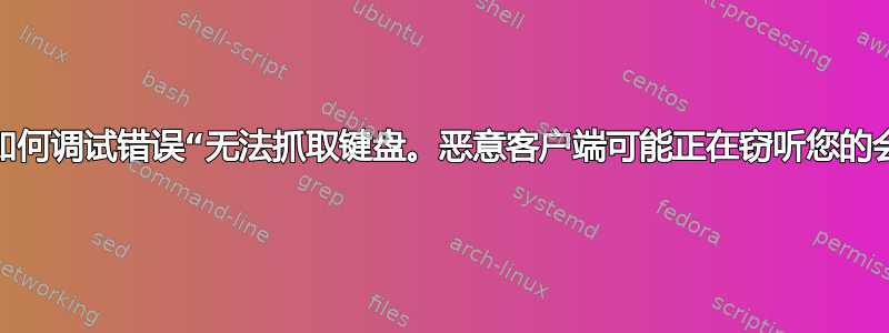 我应该如何调试错误“无法抓取键盘。恶意客户端可能正在窃听您的会话。”