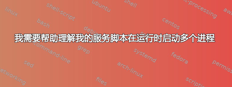 我需要帮助理解我的服务脚本在运行时启动多个进程