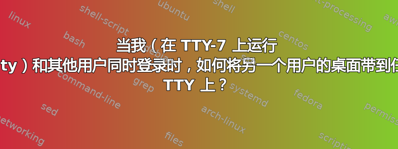 当我（在 TTY-7 上运行 Unity）和其他用户同时登录时，如何将另一个用户的桌面带到任意 TTY 上？