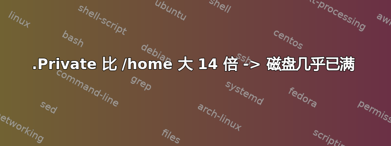 .Private 比 /home 大 14 倍 -> 磁盘几乎已满