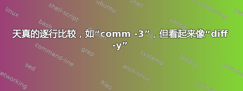 天真的逐行比较，如“comm -3”，但看起来像“diff -y”