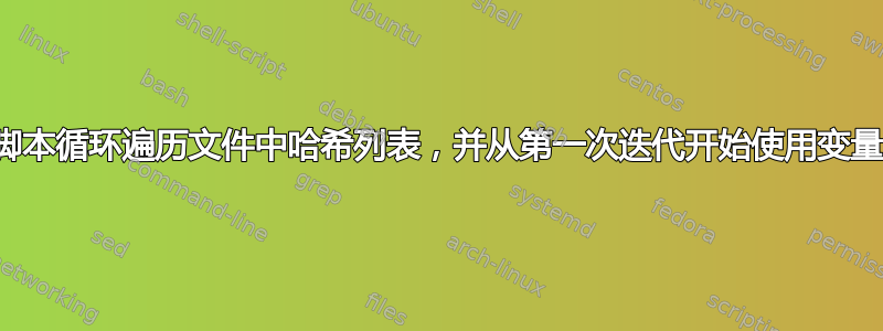 脚本循环遍历文件中哈希列表，并从第一次迭代开始使用变量