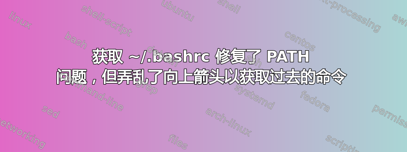 获取 ~/.bashrc 修复了 PATH 问题，但弄乱了向上箭头以获取过去的命令