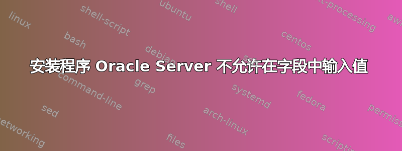 安装程序 Oracle Server 不允许在字段中输入值