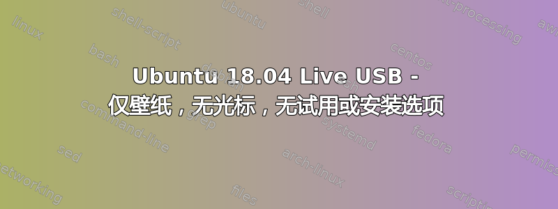 Ubuntu 18.04 Live USB - 仅壁纸，无光标，无试用或安装选项