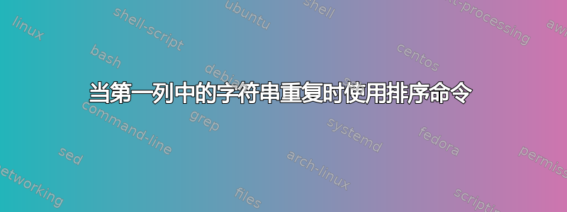 当第一列中的字符串重复时使用排序命令