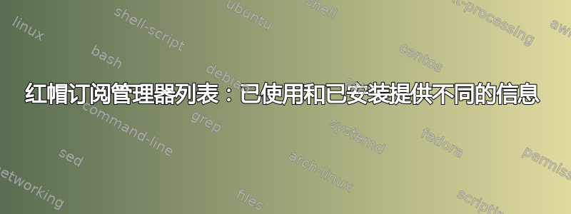 红帽订阅管理器列表：已使用和已安装提供不同的信息