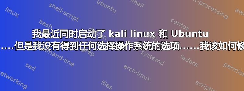 我最近同时启动了 kali linux 和 Ubuntu 18.04.....但是我没有得到任何选择操作系统的选项......我该如何修复它？