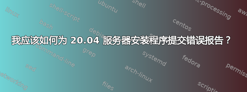 我应该如何为 20.04 服务器安装程序提交错误报告？