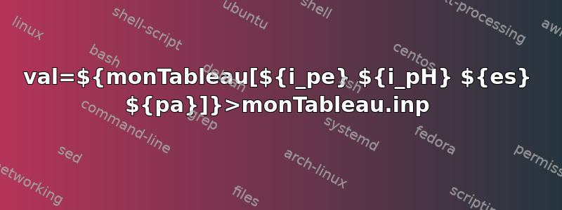 val=${monTableau[${i_pe} ${i_pH} ${es} ${pa}]}>monTableau.inp