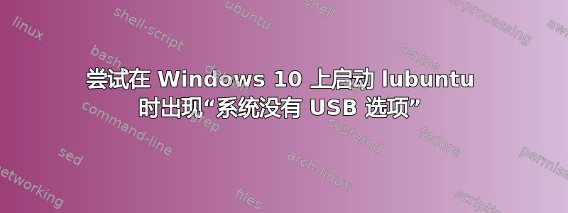 尝试在 Windows 10 上启动 lubuntu 时出现“系统没有 USB 选项”