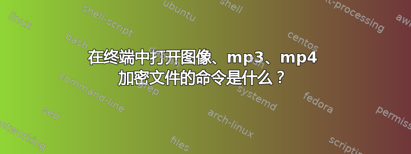 在终端中打开图像、mp3、mp4 加密文件的命令是什么？