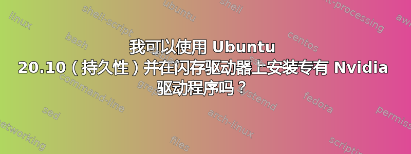 我可以使用 Ubuntu 20.10（持久性）并在闪存驱动器上安装专有 Nvidia 驱动程序吗？