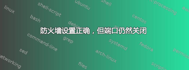 防火墙设置正确，但端口仍然关闭