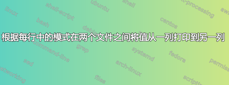 根据每行中的模式在两个文件之间将值从一列打印到另一列