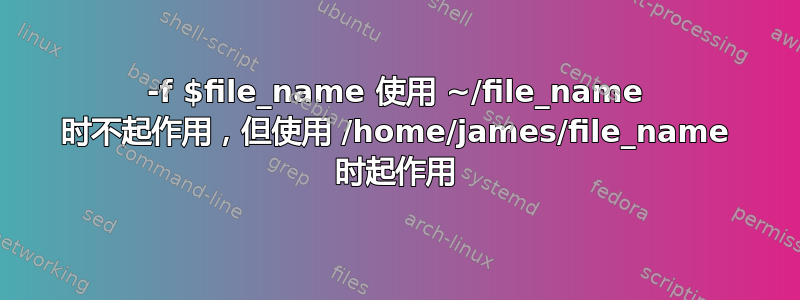 -f $file_name 使用 ~/file_name 时不起作用，但使用 /home/james/file_name 时起作用