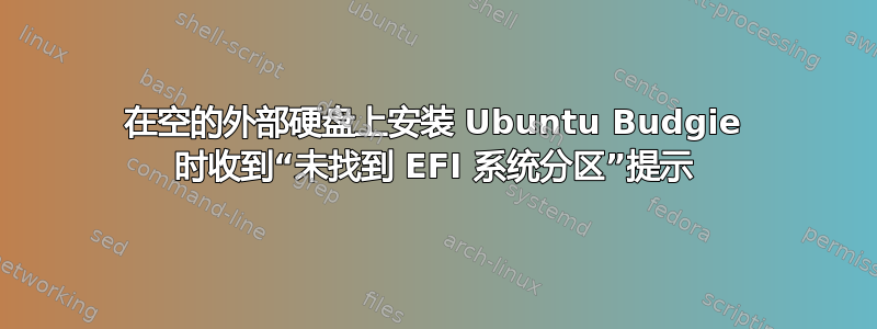 在空的外部硬盘上安装 Ubuntu Budgie 时收到“未找到 EFI 系统分区”提示