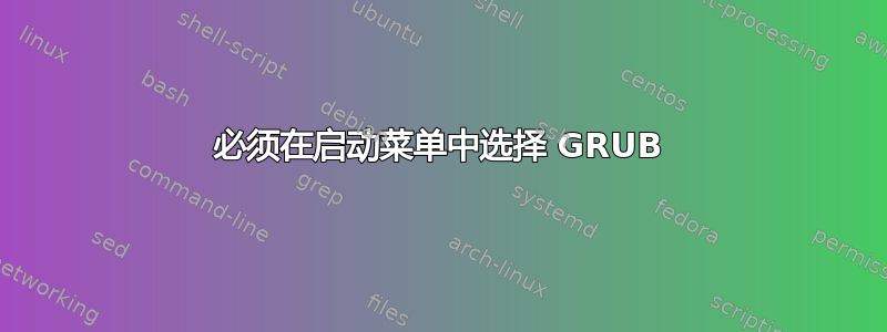 必须在启动菜单中选择 GRUB