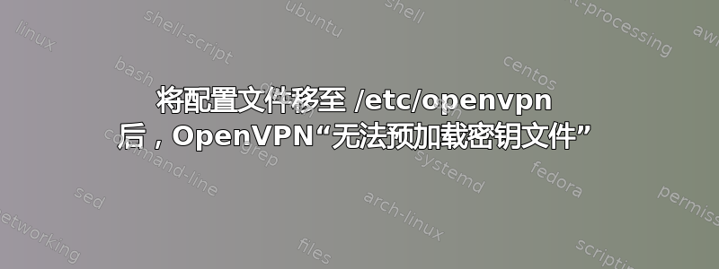 将配置文件移至 /etc/openvpn 后，OpenVPN“无法预加载密钥文件”