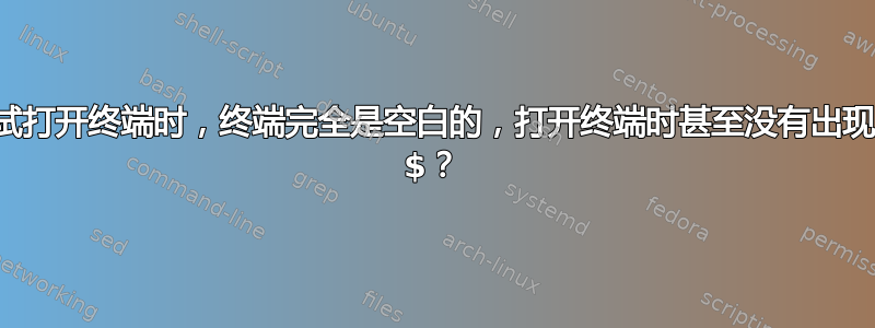 当我尝试打开终端时，终端完全是空白的，打开终端时甚至没有出现目录或 $？