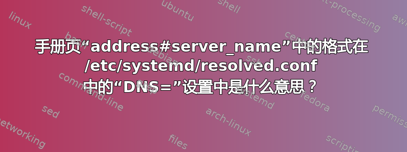 手册页“address#server_name”中的格式在 /etc/systemd/resolved.conf 中的“DNS=”设置中是什么意思？