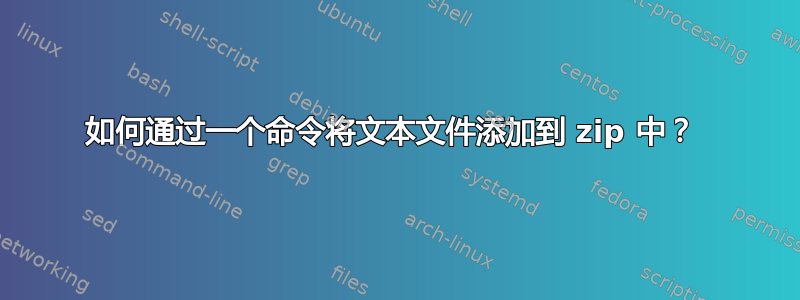 如何通过一个命令将文本文件添加到 zip 中？ 