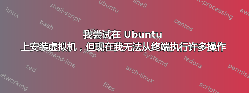 我尝试在 Ubuntu 上安装虚拟机，但现在我无法从终端执行许多操作