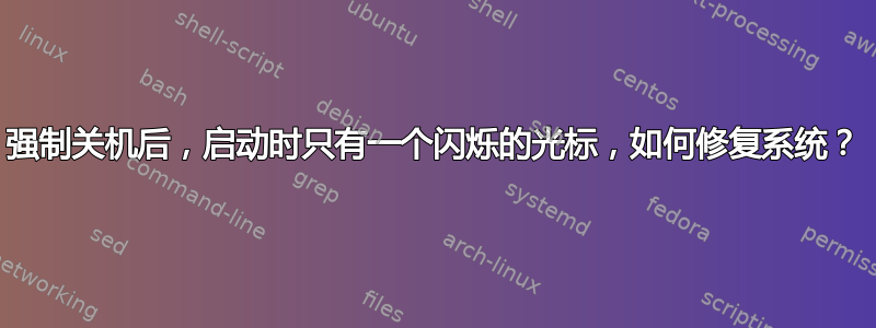 强制关机后，启动时只有一个闪烁的光标，如何修复系统？