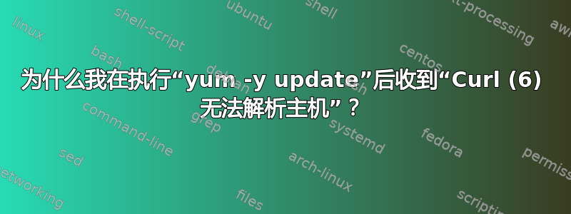 为什么我在执行“yum -y update”后收到“Curl (6) 无法解析主机”？