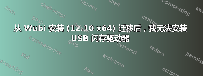 从 Wubi 安装 (12.10 x64) 迁移后，我无法安装 USB 闪存驱动器