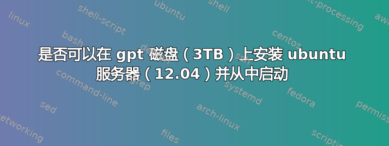 是否可以在 gpt 磁盘（3TB）上安装 ubuntu 服务器（12.04）并从中启动