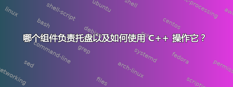 哪个组件负责托盘以及如何使用 C++ 操作它？