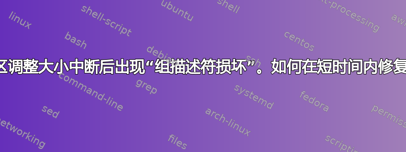 分区调整大小中断后出现“组描述符损坏”。如何在短时间内修复它