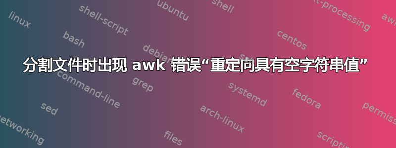 分割文件时出现 awk 错误“重定向具有空字符串值”