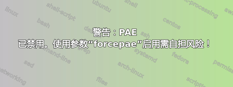 警告：PAE 已禁用。使用参数“forcepae”启用需自担风险！