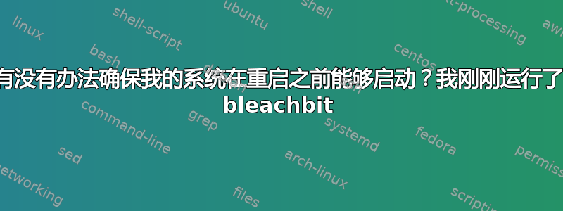 有没有办法确保我的系统在重启之前能够启动？我刚刚运行了 bleachbit