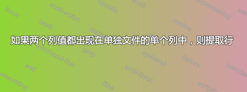 如果两个列值都出现在单独文件的单个列中，则提取行