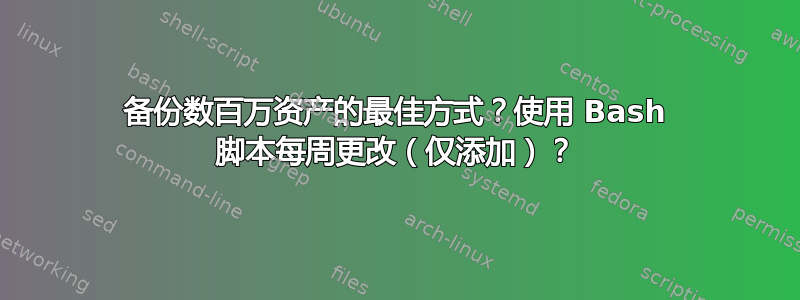 备份数百万资产的最佳方式？使用 Bash 脚本每周更改（仅添加）？