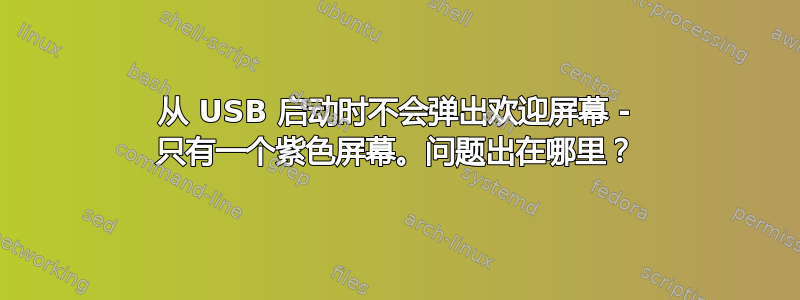 从 USB 启动时不会弹出欢迎屏幕 - 只有一个紫色屏幕。问题出在哪里？