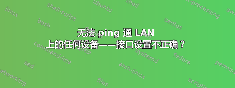 无法 ping 通 LAN 上的任何设备——接口设置不正确？