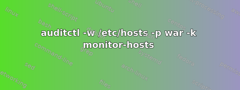 auditctl -w /etc/hosts -p war -k monitor-hosts