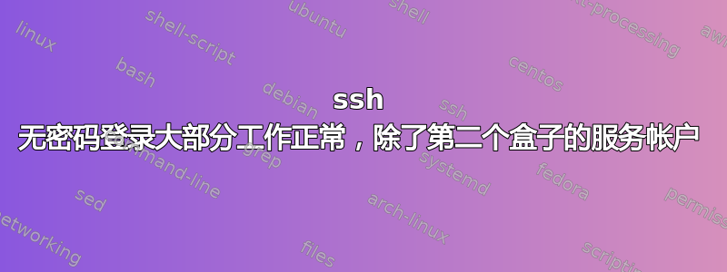 ssh 无密码登录大部分工作正常，除了第二个盒子的服务帐户